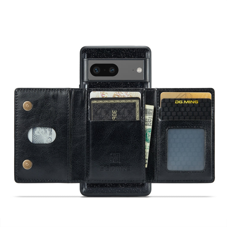 For Google Pixel 7 DG.MING M3 Series Glitter Powder Card Bag Leather Case(Black) by DG.MING