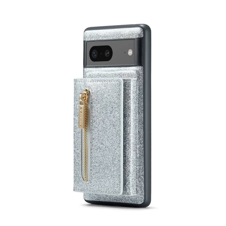 For Google Pixel 7 DG.MING M3 Series Glitter Powder Card Bag Leather Case(Silver) by DG.MING