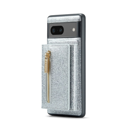 For Google Pixel 7 DG.MING M3 Series Glitter Powder Card Bag Leather Case(Silver) by DG.MING