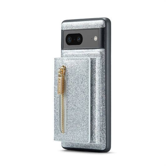 For Google Pixel 7 DG.MING M3 Series Glitter Powder Card Bag Leather Case(Silver) by DG.MING