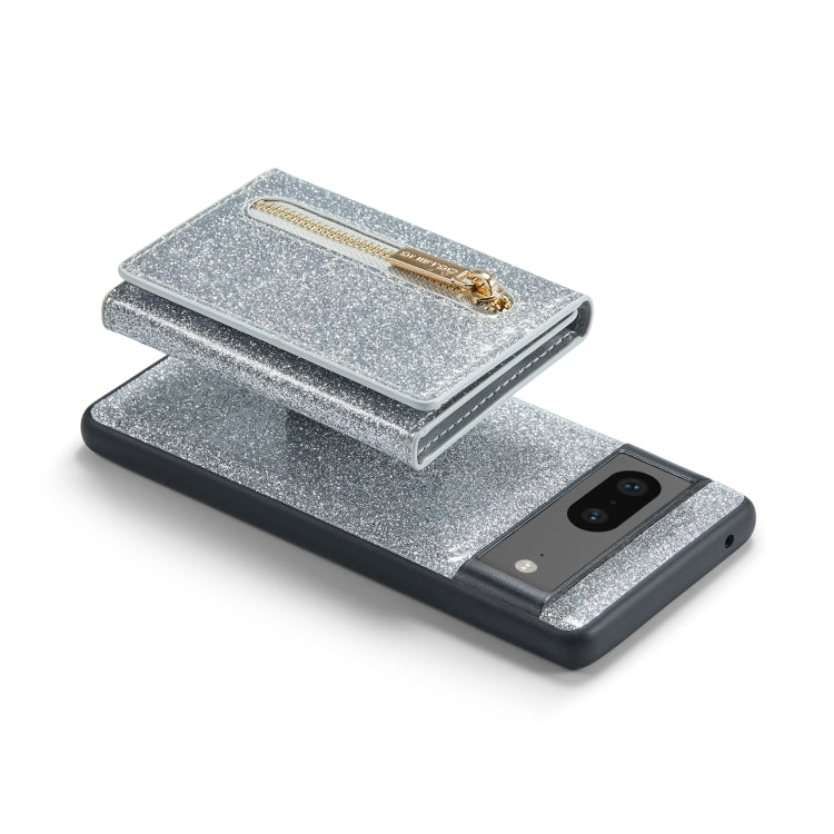 For Google Pixel 7 DG.MING M3 Series Glitter Powder Card Bag Leather Case(Silver) by DG.MING
