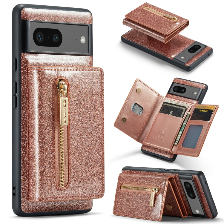 For Google Pixel 7 DG.MING M3 Series Glitter Powder Card Bag Leather Case(Rose Gold) by DG.MING