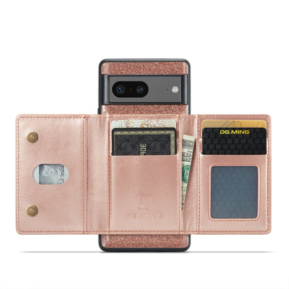 For Google Pixel 7 DG.MING M3 Series Glitter Powder Card Bag Leather Case(Rose Gold) by DG.MING