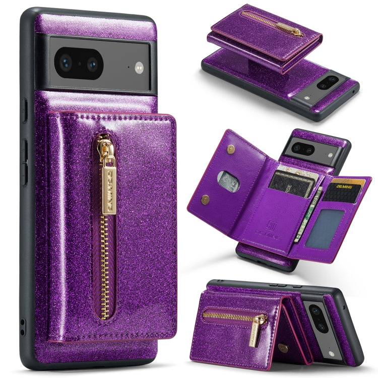 For Google Pixel 7 DG.MING M3 Series Glitter Powder Card Bag Leather Case(Dark Purple) by DG.MING