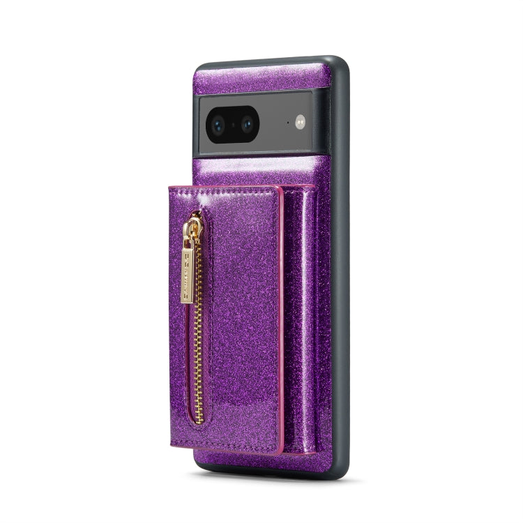 For Google Pixel 7 DG.MING M3 Series Glitter Powder Card Bag Leather Case(Dark Purple) by DG.MING