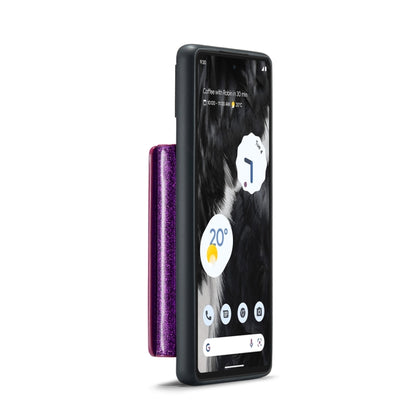 For Google Pixel 7 DG.MING M3 Series Glitter Powder Card Bag Leather Case(Dark Purple) by DG.MING