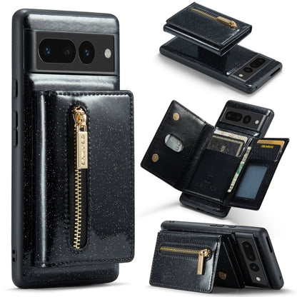 For Google Pixel 7 Pro DG.MING M3 Series Glitter Powder Card Bag Leather Case(Black) by DG.MING