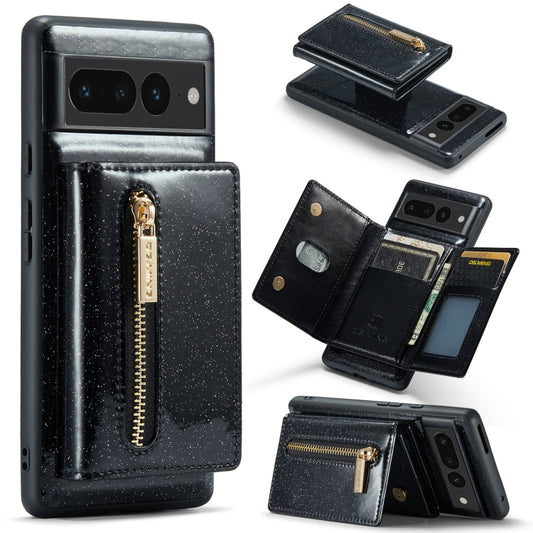 For Google Pixel 7 Pro DG.MING M3 Series Glitter Powder Card Bag Leather Case(Black) by DG.MING