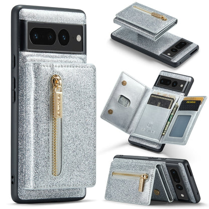 For Google Pixel 7 Pro DG.MING M3 Series Glitter Powder Card Bag Leather Case(Silver) by DG.MING