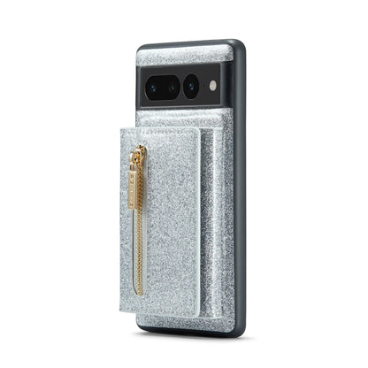 For Google Pixel 7 Pro DG.MING M3 Series Glitter Powder Card Bag Leather Case(Silver) by DG.MING