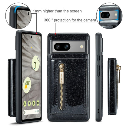 For Google Pixel 7A DG.MING M3 Series Glitter Powder Card Bag Leather Case(Black) by DG.MING
