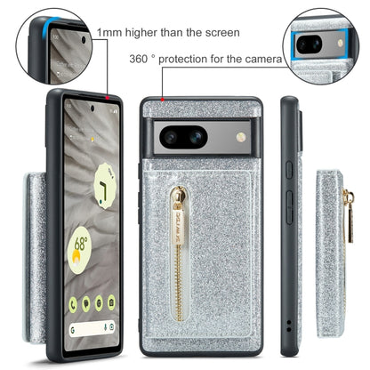 For Google Pixel 7A DG.MING M3 Series Glitter Powder Card Bag Leather Case(Silver) by DG.MING