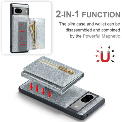 For Google Pixel 7A DG.MING M3 Series Glitter Powder Card Bag Leather Case(Silver) by DG.MING