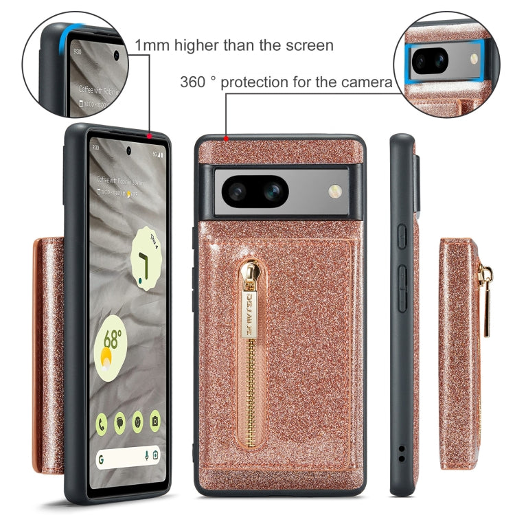 For Google Pixel 7A DG.MING M3 Series Glitter Powder Card Bag Leather Case(Rose Gold) by DG.MING