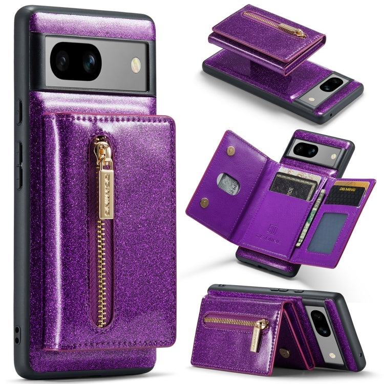 For Google Pixel 7A DG.MING M3 Series Glitter Powder Card Bag Leather Case(Dark Purple) by DG.MING