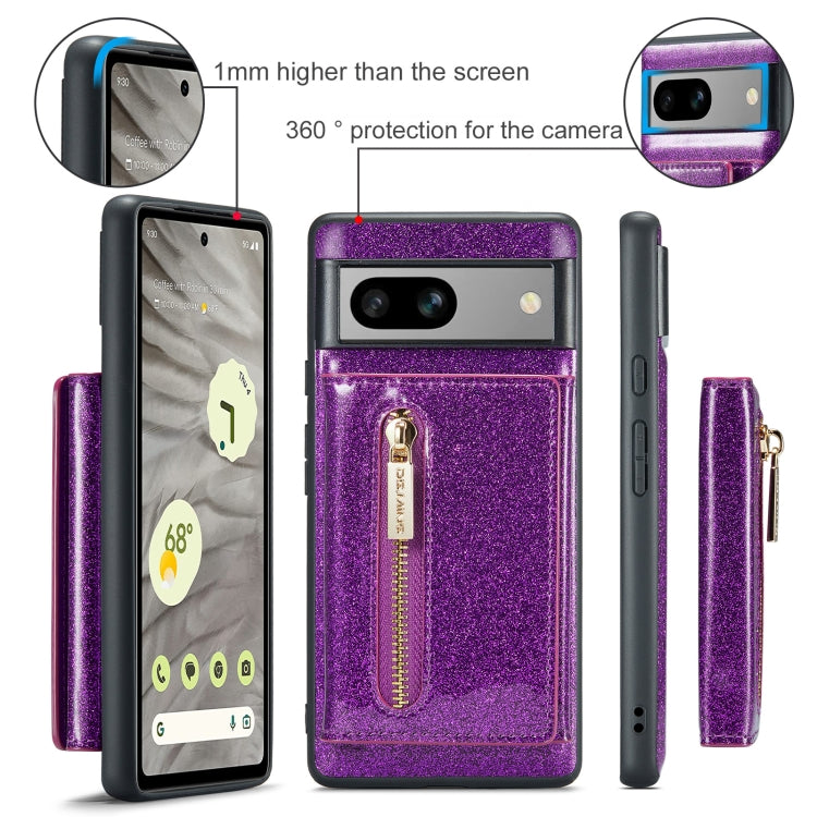 For Google Pixel 7A DG.MING M3 Series Glitter Powder Card Bag Leather Case(Dark Purple) by DG.MING