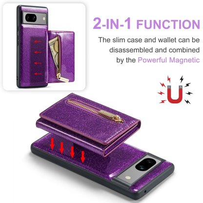 For Google Pixel 7A DG.MING M3 Series Glitter Powder Card Bag Leather Case(Dark Purple) by DG.MING