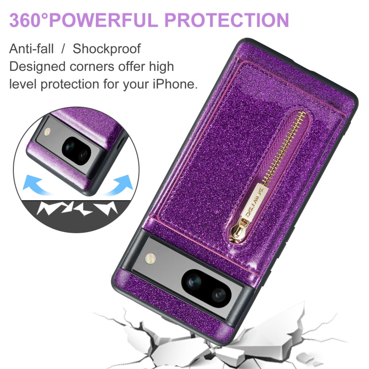 For Google Pixel 7A DG.MING M3 Series Glitter Powder Card Bag Leather Case(Dark Purple) by DG.MING