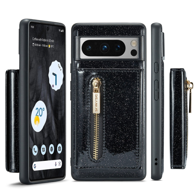 For Google Pixel 8 Pro DG.MING M3 Series Glitter Powder Card Bag Leather Case(Black) by DG.MING