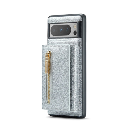 For Google Pixel 8 Pro DG.MING M3 Series Glitter Powder Card Bag Leather Case(Silver) by DG.MING