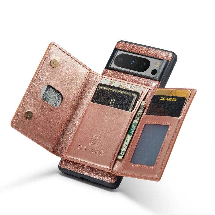 For Google Pixel 8 Pro DG.MING M3 Series Glitter Powder Card Bag Leather Case(Rose Gold) by DG.MING