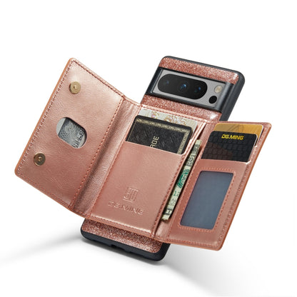 For Google Pixel 8 Pro DG.MING M3 Series Glitter Powder Card Bag Leather Case(Rose Gold) by DG.MING