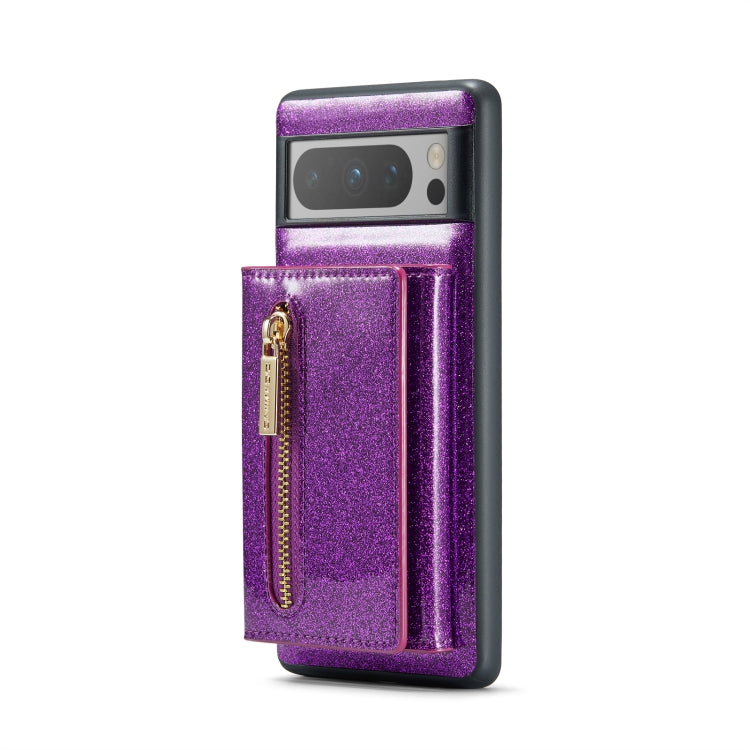 For Google Pixel 8 Pro DG.MING M3 Series Glitter Powder Card Bag Leather Case(Dark Purple) by DG.MING