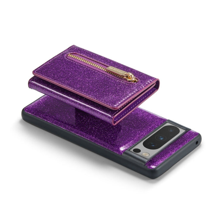 For Google Pixel 8 Pro DG.MING M3 Series Glitter Powder Card Bag Leather Case(Dark Purple) by DG.MING