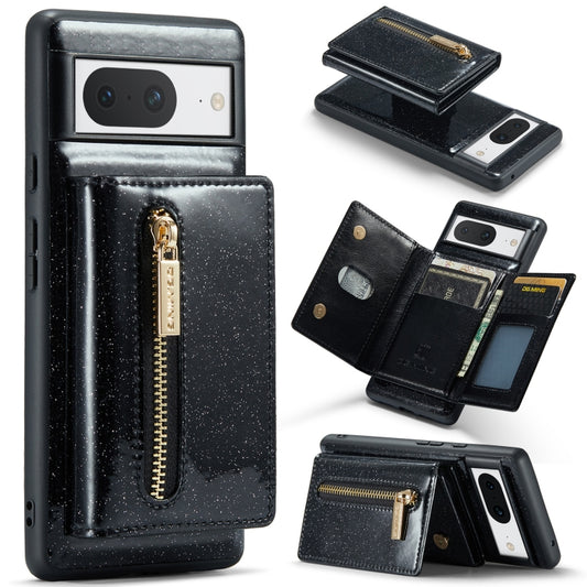 For Google Pixel 8 DG.MING M3 Series Glitter Powder Card Bag Leather Case(Black) by DG.MING