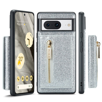 For Google Pixel 8 DG.MING M3 Series Glitter Powder Card Bag Leather Case(Silver) by DG.MING