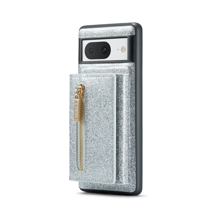For Google Pixel 8 DG.MING M3 Series Glitter Powder Card Bag Leather Case(Silver) by DG.MING