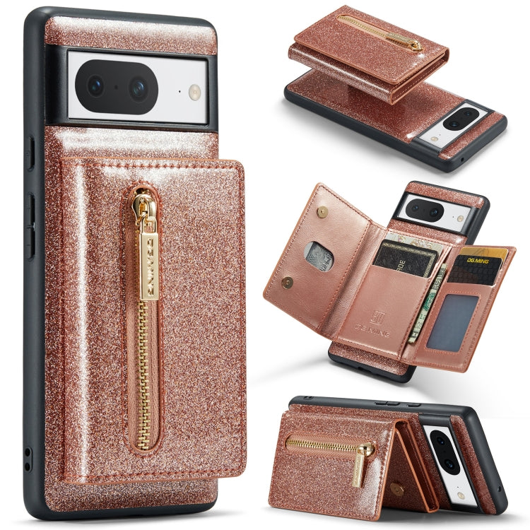 For Google Pixel 8 DG.MING M3 Series Glitter Powder Card Bag Leather Case(Rose Gold) by DG.MING
