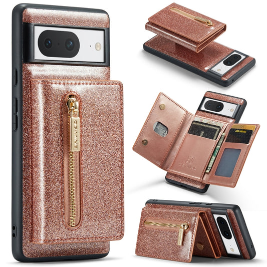 For Google Pixel 8 DG.MING M3 Series Glitter Powder Card Bag Leather Case(Rose Gold) by DG.MING