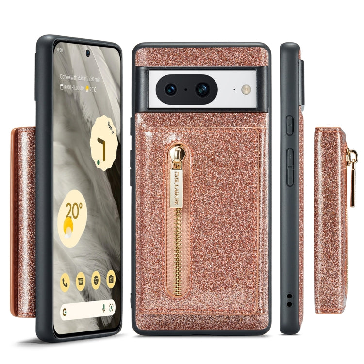 For Google Pixel 8 DG.MING M3 Series Glitter Powder Card Bag Leather Case(Rose Gold) by DG.MING