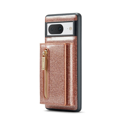 For Google Pixel 8 DG.MING M3 Series Glitter Powder Card Bag Leather Case(Rose Gold) by DG.MING
