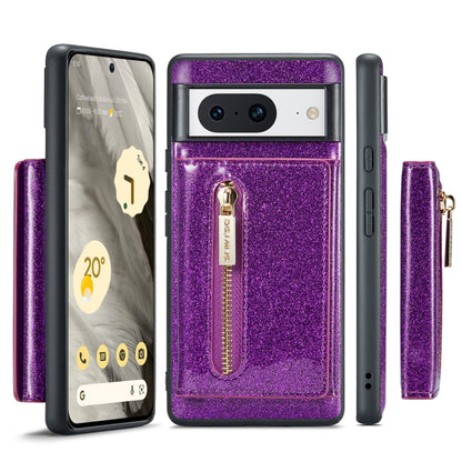 For Google Pixel 8 DG.MING M3 Series Glitter Powder Card Bag Leather Case(Dark Purple) by DG.MING