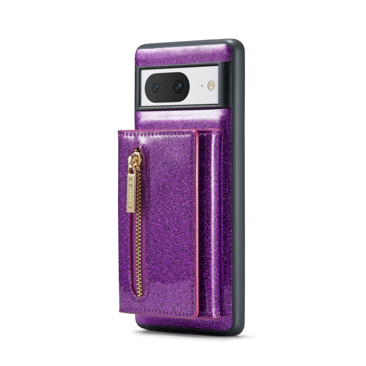 For Google Pixel 8 DG.MING M3 Series Glitter Powder Card Bag Leather Case(Dark Purple) by DG.MING