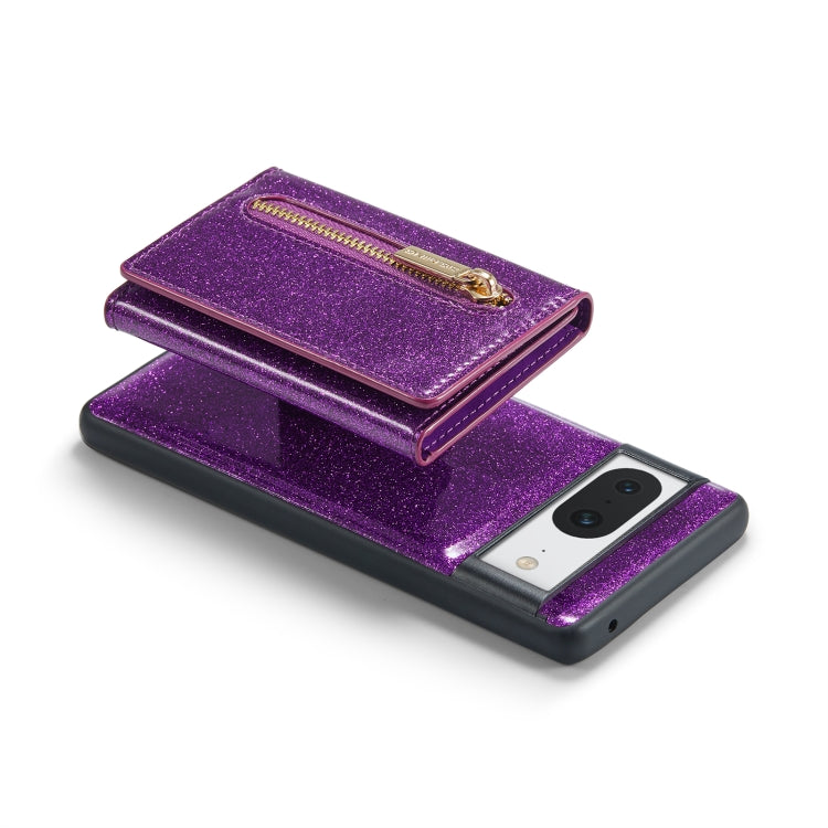 For Google Pixel 8 DG.MING M3 Series Glitter Powder Card Bag Leather Case(Dark Purple) by DG.MING