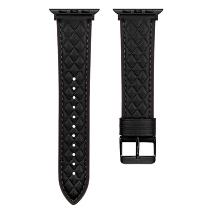 Rhombus Pattern Genuine Leather Watch Band For Apple Watch Series 9&8&7 41mm / SE 3&SE 2&6&SE&5&4 40mm / 3&2&1 38mm(Black) by bashfashion