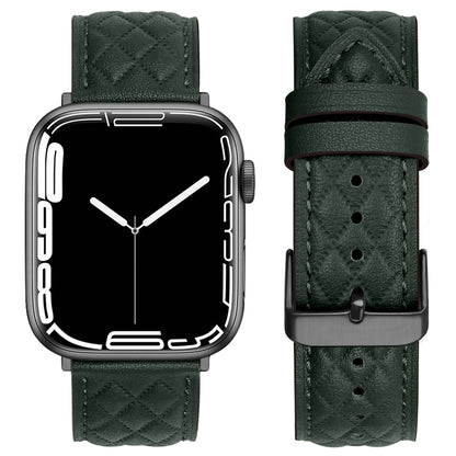 Rhombus Pattern Genuine Leather Watch Band For Apple Watch Series 9&8&7 41mm / SE 3&SE 2&6&SE&5&4 40mm / 3&2&1 38mm(Green) by bashfashion