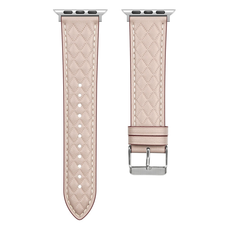 Rhombus Pattern Genuine Leather Watch Band For Apple Watch Series 9&8&7 41mm / SE 3&SE 2&6&SE&5&4 40mm / 3&2&1 38mm(Starlight Color) by bashfashion