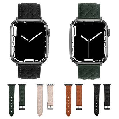 Rhombus Pattern Genuine Leather Watch Band For Apple Watch Series 9&8&7 41mm / SE 3&SE 2&6&SE&5&4 40mm / 3&2&1 38mm(Black) by bashfashion