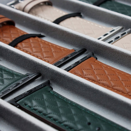Rhombus Pattern Genuine Leather Watch Band For Apple Watch Series 9&8&7 41mm / SE 3&SE 2&6&SE&5&4 40mm / 3&2&1 38mm(Black) by bashfashion