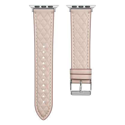 Rhombus Pattern Genuine Leather Watch Band For Apple Watch Series 8&7 45mm / SE 2&6&SE&5&4 44mm / 3&2&1 42mm(Starlight Color) by bashfashion