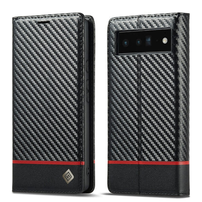 For Google Pixel 6a LC.IMEEKE Carbon Fiber Leather Phone Case(Horizontal Black) by LC.IMEEKE