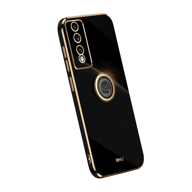 For Honor 80 GT 5G XINLI Straight Edge 6D Electroplate TPU Phone Case with Ring Holder(Black) by XINLI