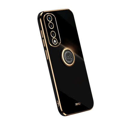 For Honor 80 Pro Flat XINLI Straight Edge 6D Electroplate TPU Phone Case with Ring Holder(Black) by XINLI