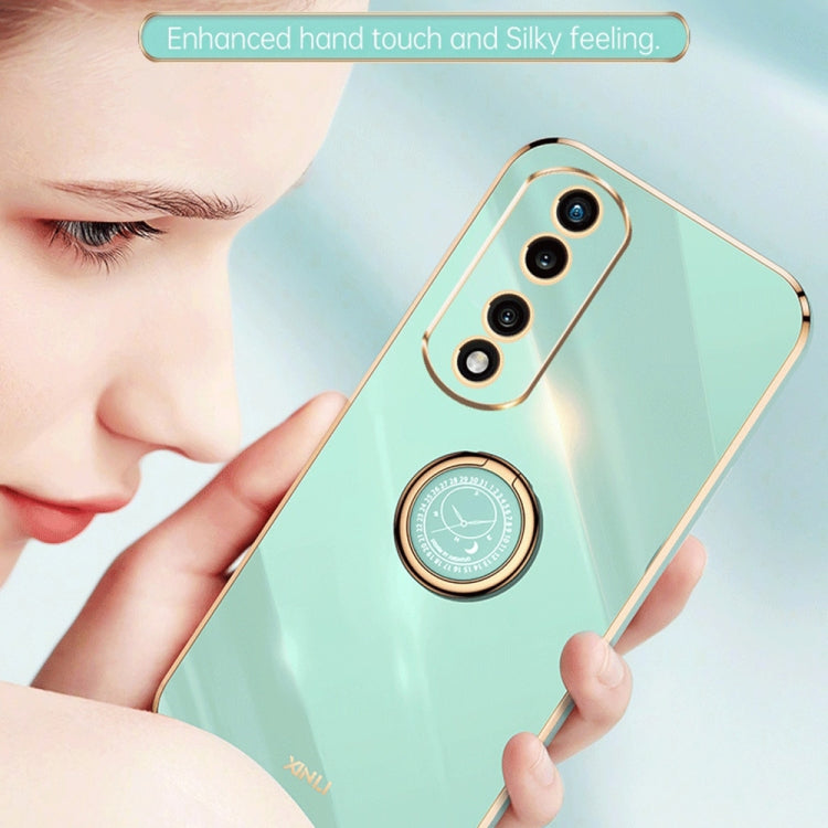 For Honor 80 Pro Flat XINLI Straight Edge 6D Electroplate TPU Phone Case with Ring Holder(Black) by XINLI