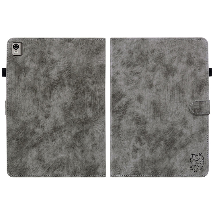 For Nokia T21 Tiger Pattern Flip Leather Tablet Case(Grey) by bashfashion