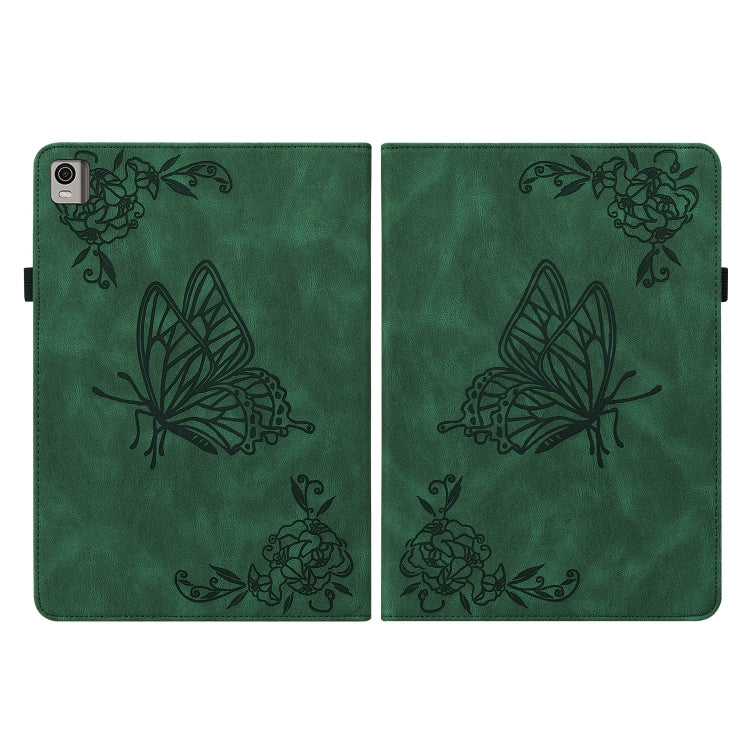 For Nokia T21 Butterfly Flower Embossed Leather Tablet Case(Green) by bashfashion